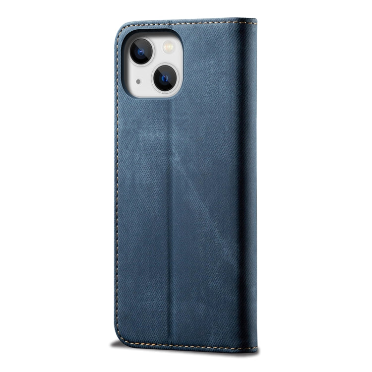For iPhone 14 Denim Texture Casual Style Leather Phone Case