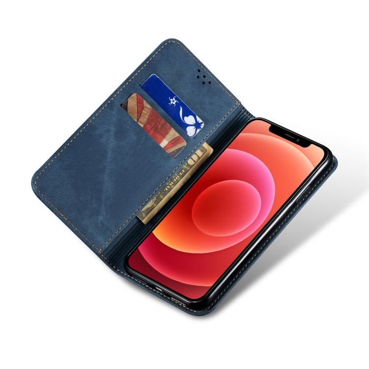 For iPhone 14 Denim Texture Casual Style Leather Phone Case