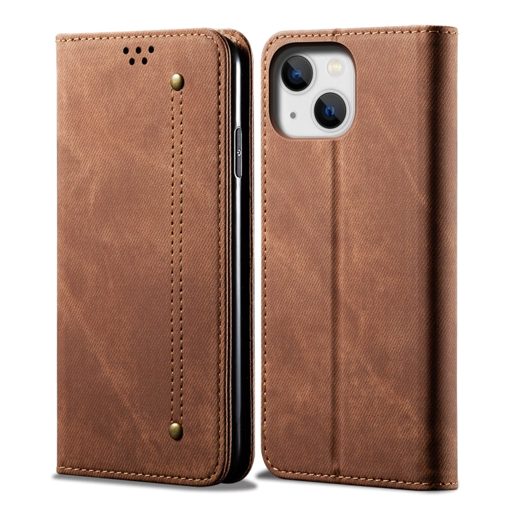 For iPhone 14 Denim Texture Casual Style Leather Phone Case