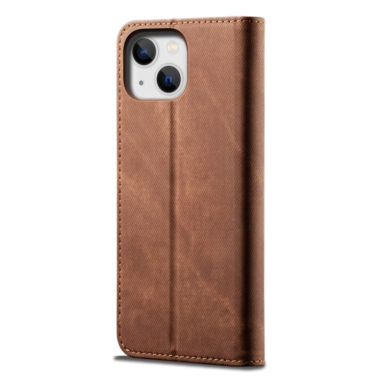 For iPhone 14 Denim Texture Casual Style Leather Phone Case