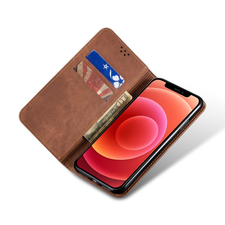 For iPhone 14 Denim Texture Casual Style Leather Phone Case