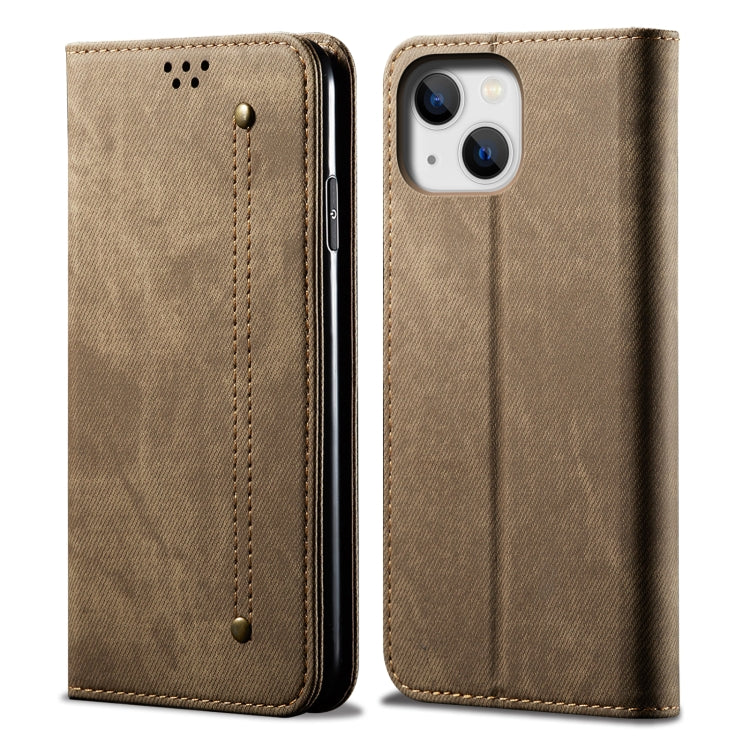 For iPhone 14 Denim Texture Casual Style Leather Phone Case