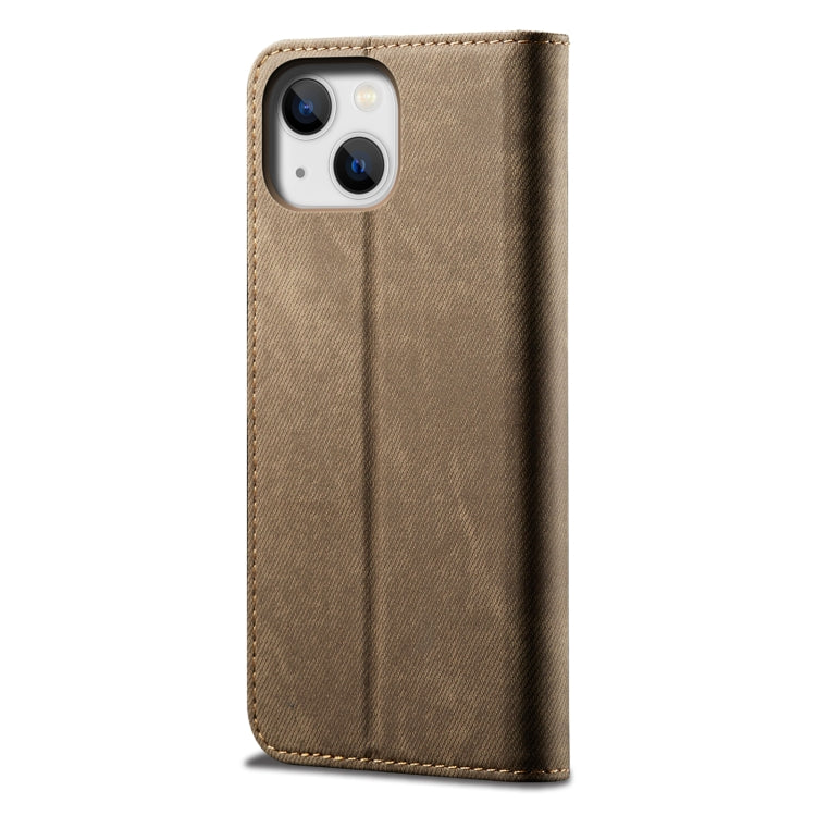 For iPhone 14 Denim Texture Casual Style Leather Phone Case