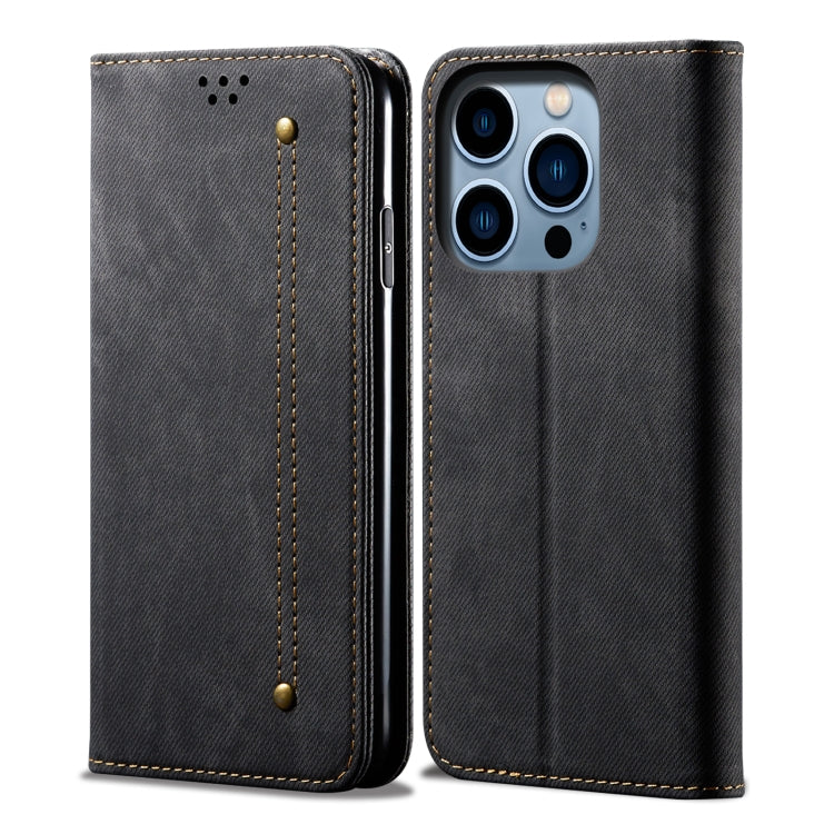 For iPhone 14 Pro Denim Texture Casual Style Leather Phone Case