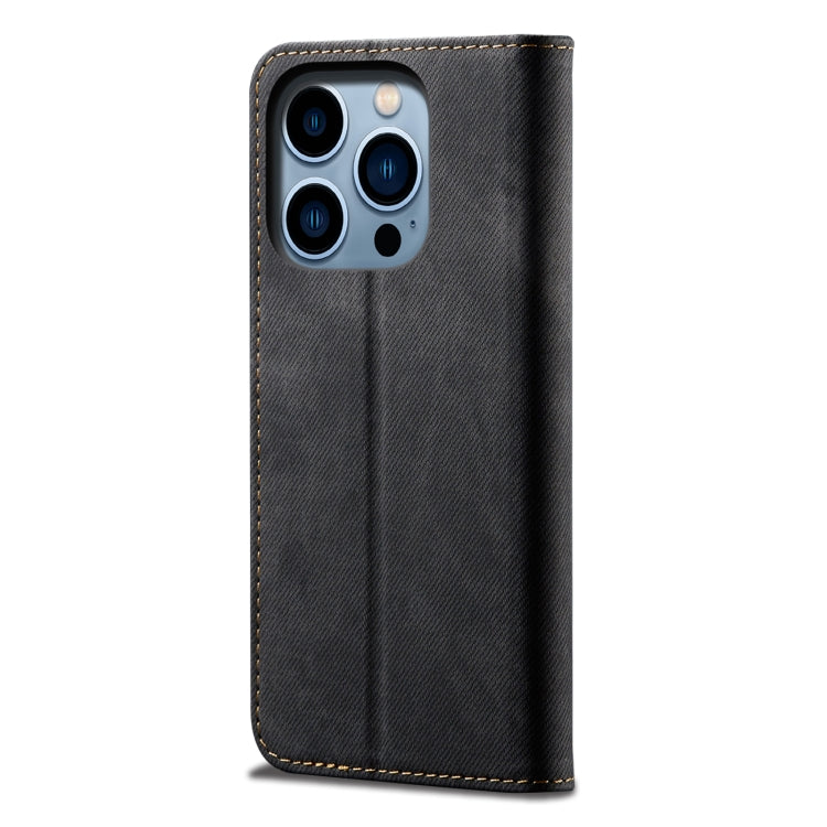 For iPhone 14 Pro Denim Texture Casual Style Leather Phone Case