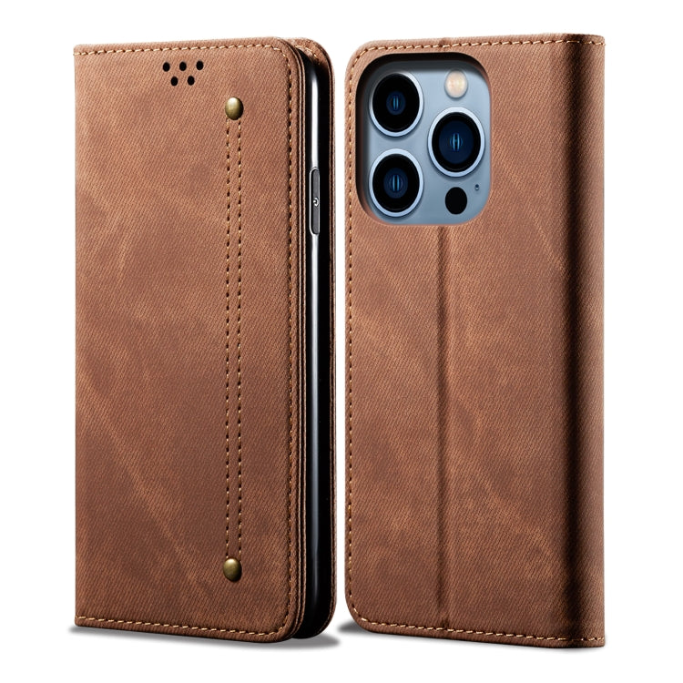 For iPhone 14 Pro Denim Texture Casual Style Leather Phone Case