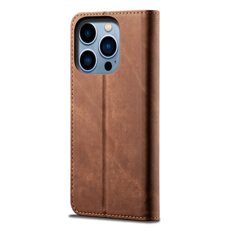 For iPhone 14 Pro Denim Texture Casual Style Leather Phone Case