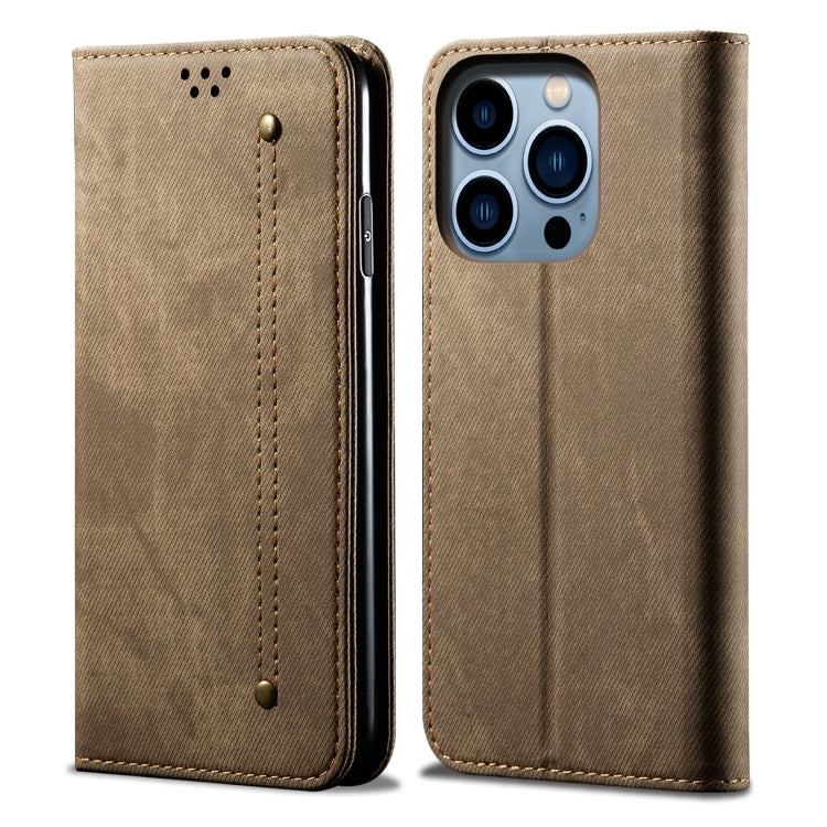 For iPhone 14 Pro Denim Texture Casual Style Leather Phone Case