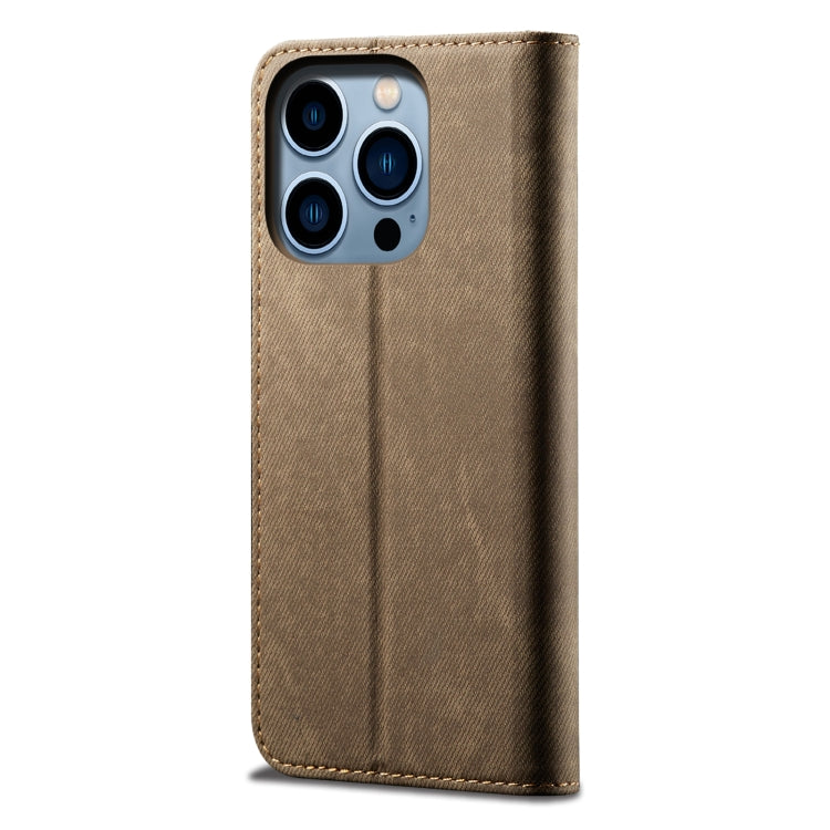 For iPhone 14 Pro Denim Texture Casual Style Leather Phone Case