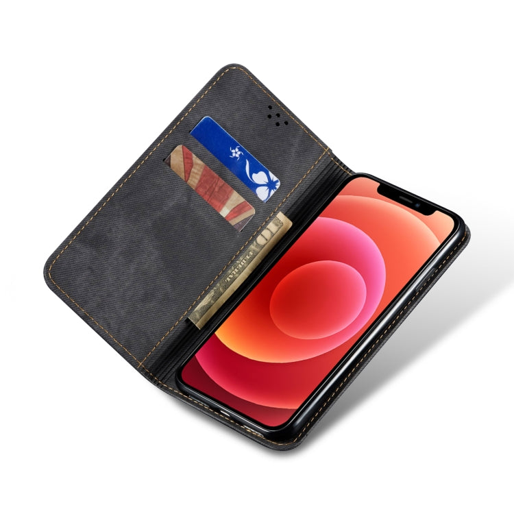 For iPhone 14 Pro Max Denim Texture Casual Style Leather Phone Case