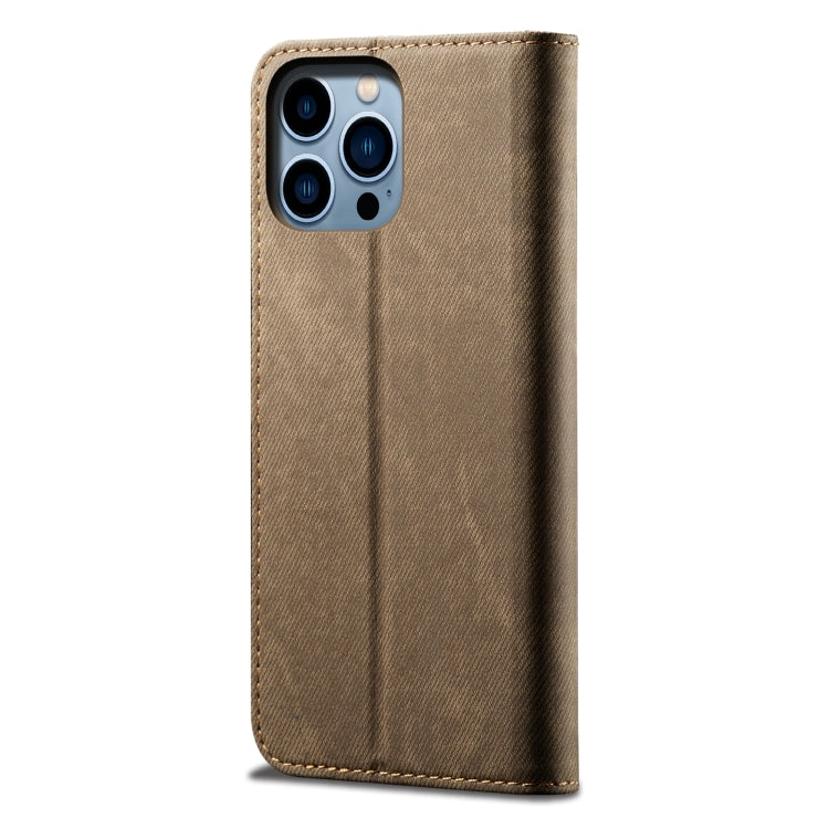 For iPhone 14 Pro Max Denim Texture Casual Style Leather Phone Case