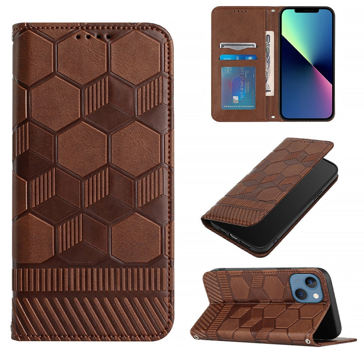 For iPhone 14 Plus Football Texture Magnetic Leather Flip Phone Case
