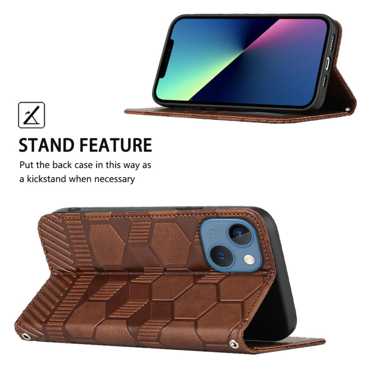 For iPhone 14 Plus Football Texture Magnetic Leather Flip Phone Case