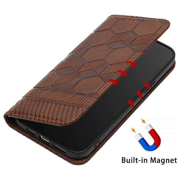 For iPhone 14 Plus Football Texture Magnetic Leather Flip Phone Case