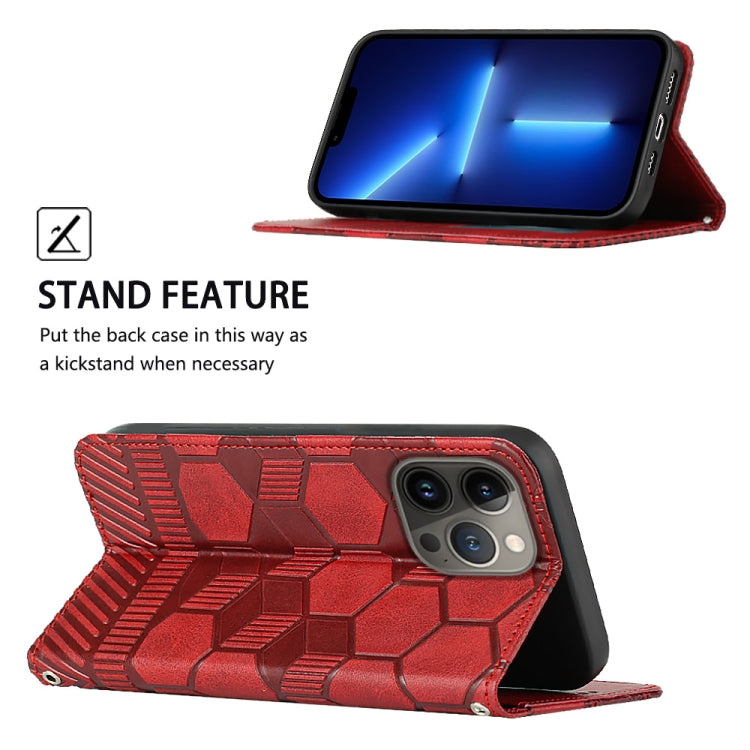 For iPhone 14 Pro Max Football Texture Magnetic Leather Flip Phone Case