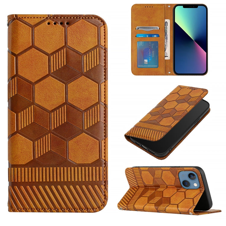 For iPhone 13 Football Texture Magnetic Leather Flip Phone Case