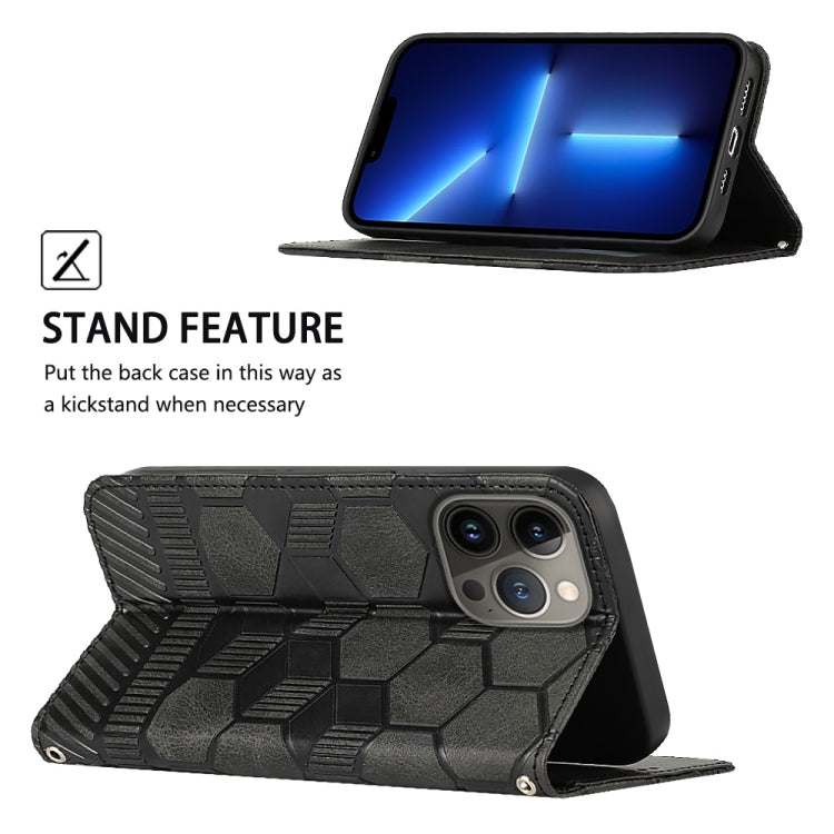 For iPhone 13 Pro Max Football Texture Magnetic Leather Flip Phone Case