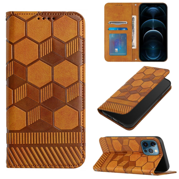 For iPhone 12 Pro Max Football Texture Magnetic Leather Flip Phone Case