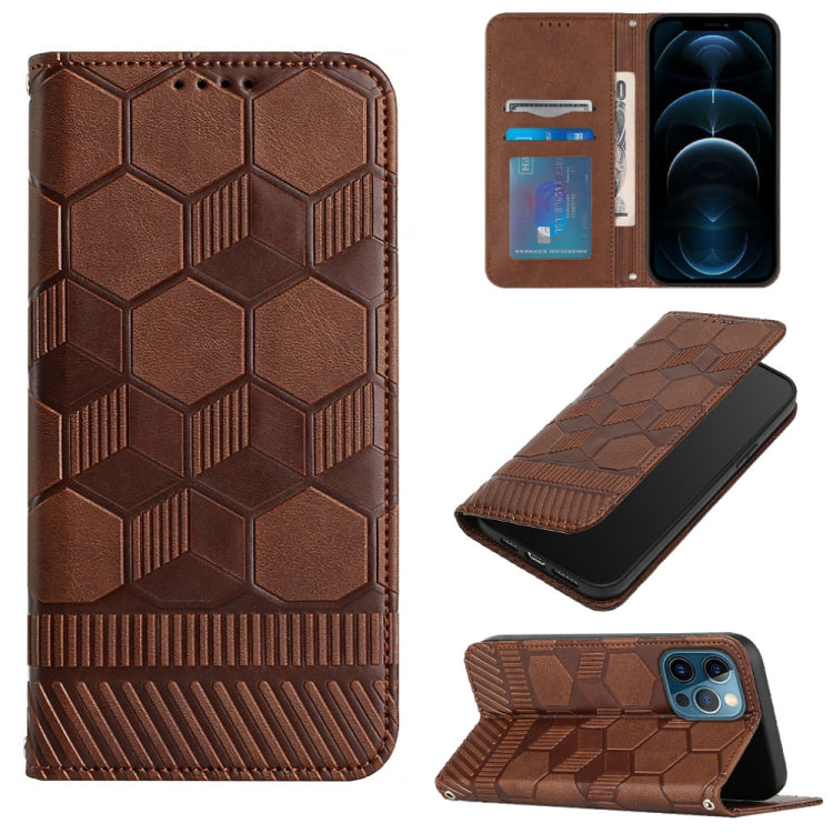 For iPhone 12 Pro Max Football Texture Magnetic Leather Flip Phone Case