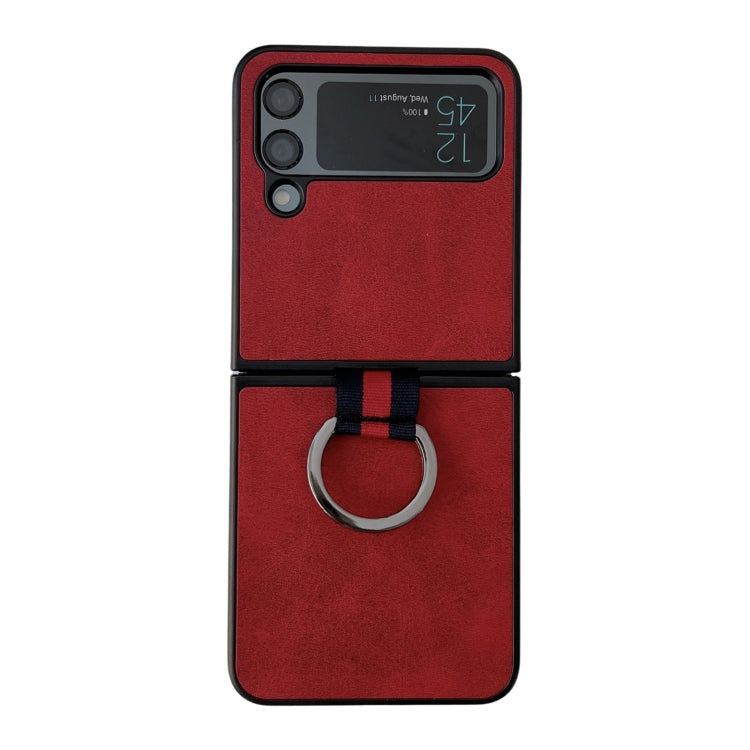 For Samsung Galaxy Z Flip4 Two-color Cowhide Texture Protective Phone Case with Ring Buckle