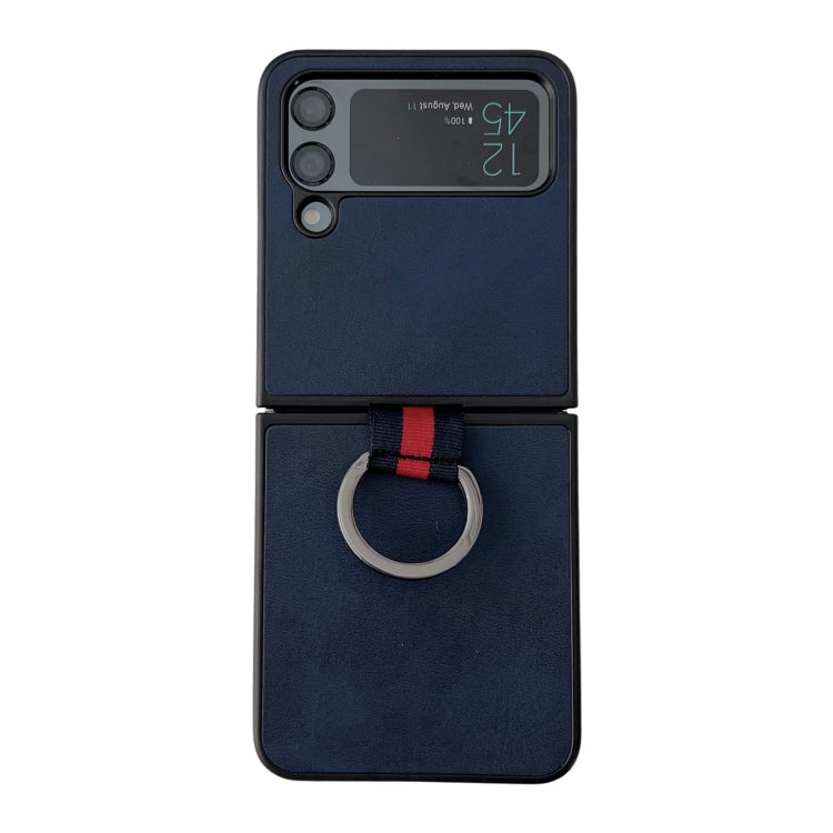 For Samsung Galaxy Z Flip4 Two-color Cowhide Texture Protective Phone Case with Ring Buckle