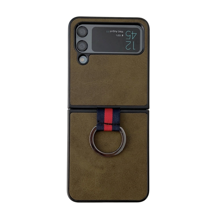 For Samsung Galaxy Z Flip4 Two-color Cowhide Texture Protective Phone Case with Ring Buckle