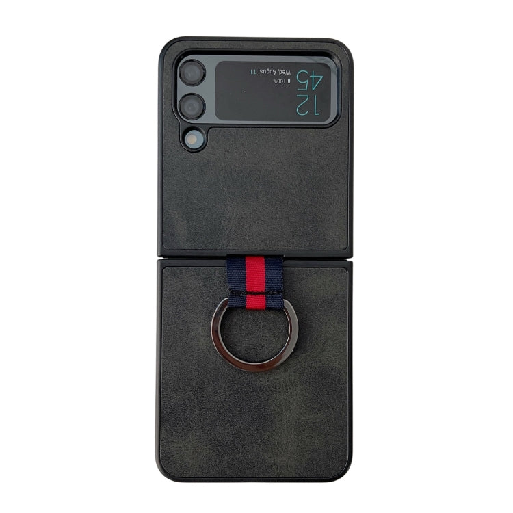 For Samsung Galaxy Z Flip4 Two-color Cowhide Texture Protective Phone Case with Ring Buckle