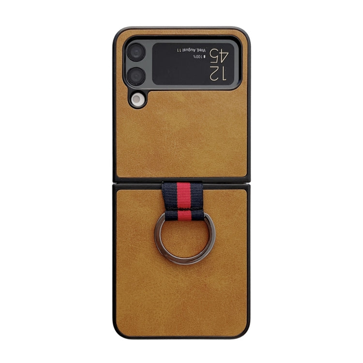 For Samsung Galaxy Z Flip4 Two-color Cowhide Texture Protective Phone Case with Ring Buckle