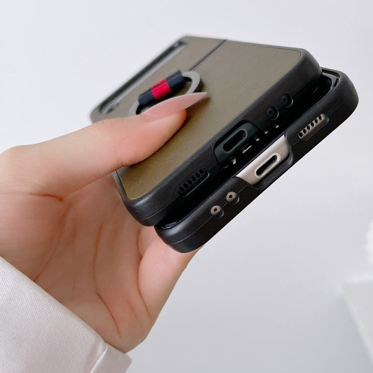For Samsung Galaxy Z Flip4 Two-color Cowhide Texture Protective Phone Case with Ring Buckle