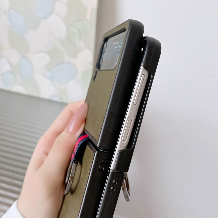 For Samsung Galaxy Z Flip4 Two-color Cowhide Texture Protective Phone Case with Ring Buckle
