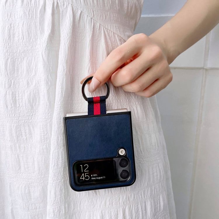 For Samsung Galaxy Z Flip4 Two-color Cowhide Texture Protective Phone Case with Ring Buckle