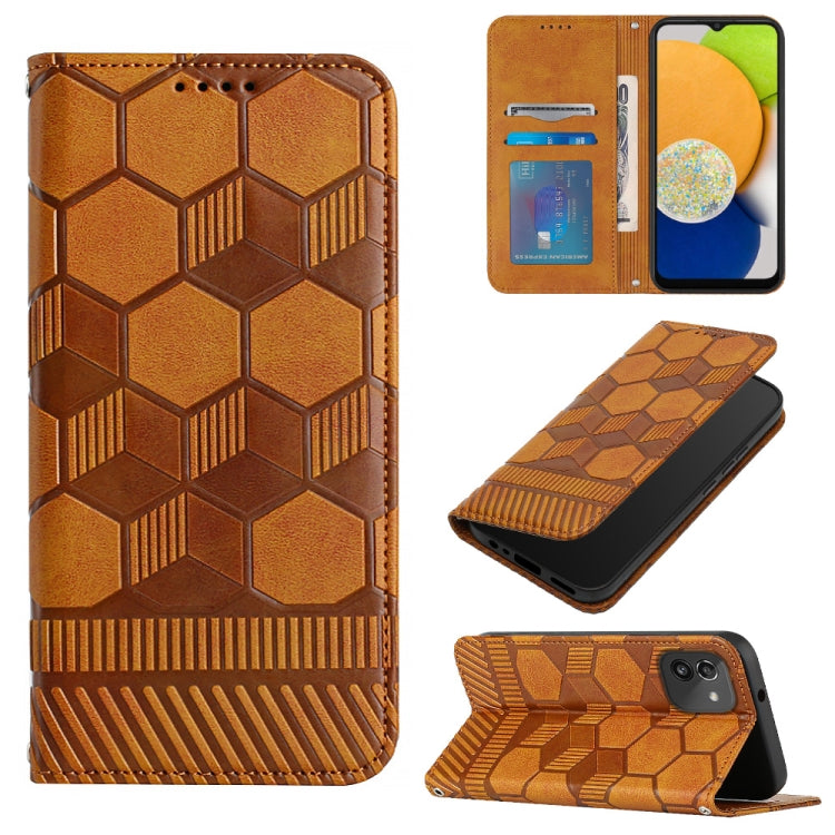 For Samsung Galaxy A03 164mm Football Texture Magnetic Leather Flip Phone Case