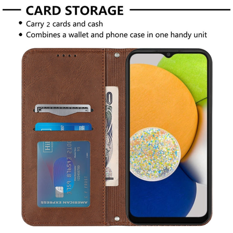 For Samsung Galaxy A03 166mm Football Texture Magnetic Leather Flip Phone Case