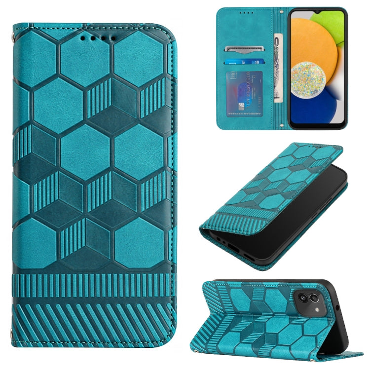 For Samsung Galaxy A03 166mm Football Texture Magnetic Leather Flip Phone Case