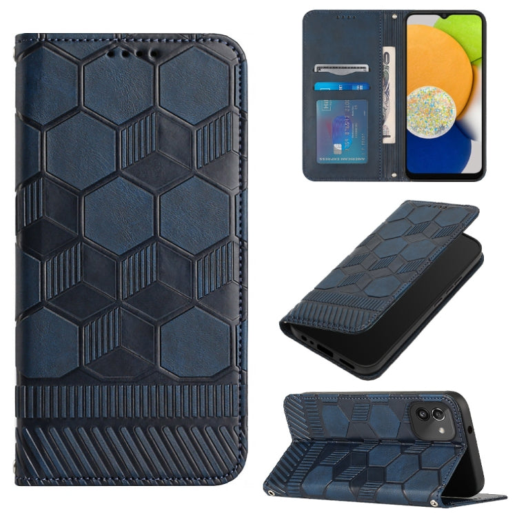 For Samsung Galaxy A03 166mm Football Texture Magnetic Leather Flip Phone Case