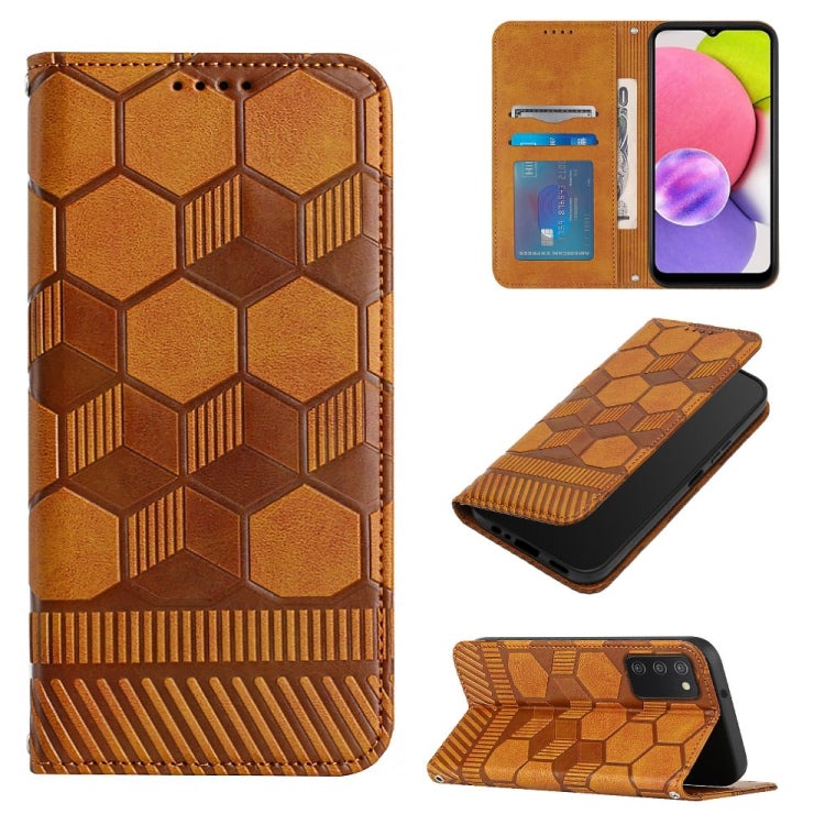 For Samsung Galaxy A03s 166.5mm EU Version Football Texture Magnetic Leather Flip Phone Case