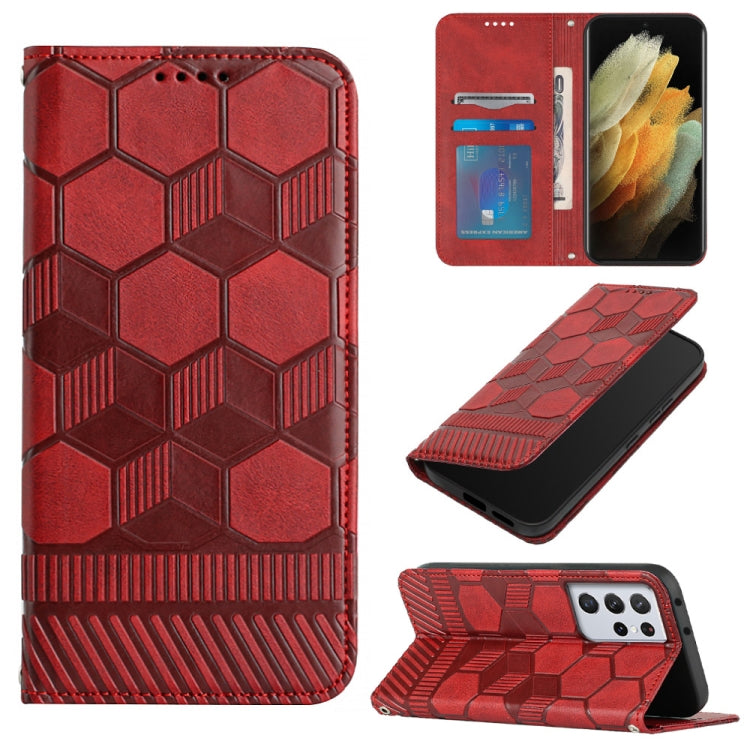 For Samsung Galaxy S21 Ultra 5G Football Texture Magnetic Leather Flip Phone Case