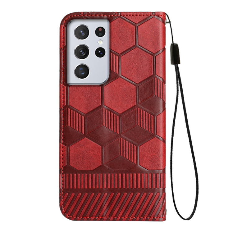 For Samsung Galaxy S21 Ultra 5G Football Texture Magnetic Leather Flip Phone Case