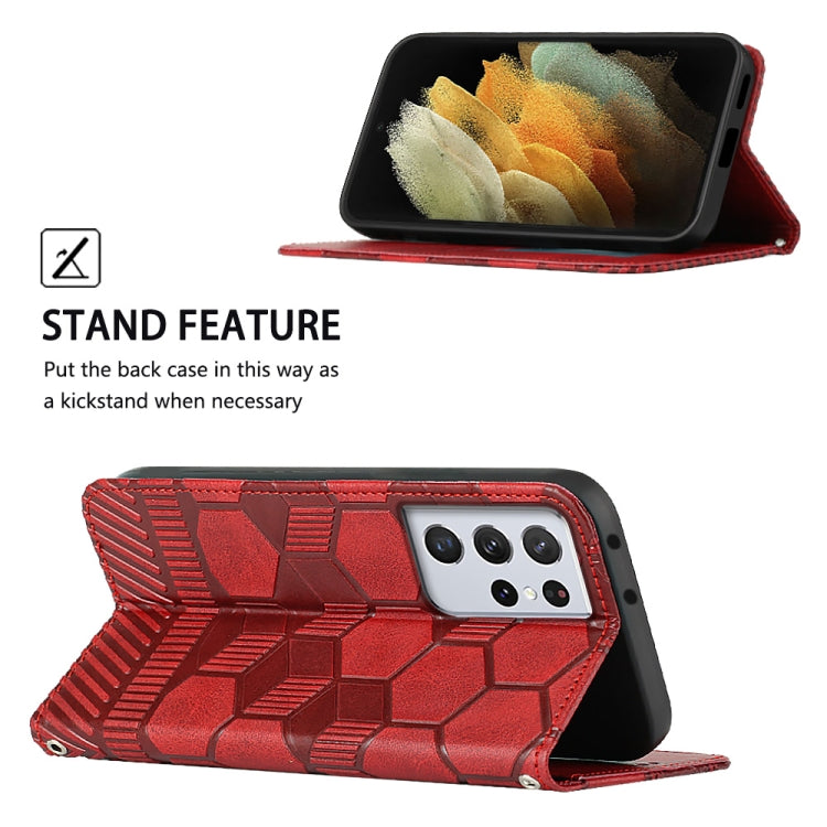 For Samsung Galaxy S21 Ultra 5G Football Texture Magnetic Leather Flip Phone Case