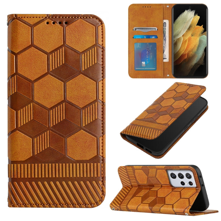 For Samsung Galaxy S21 Ultra 5G Football Texture Magnetic Leather Flip Phone Case