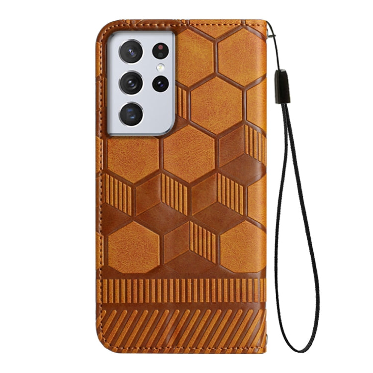 For Samsung Galaxy S21 Ultra 5G Football Texture Magnetic Leather Flip Phone Case