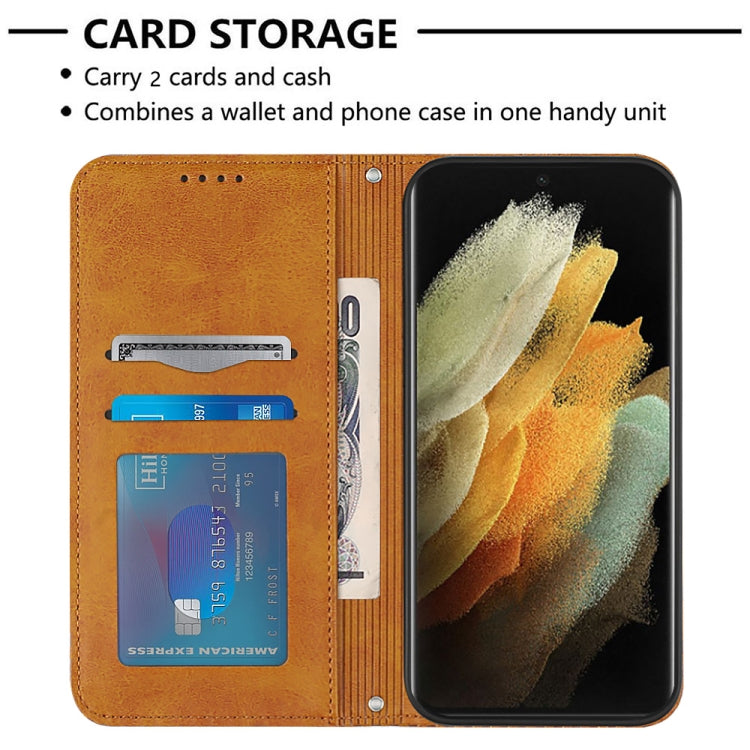 For Samsung Galaxy S21 Ultra 5G Football Texture Magnetic Leather Flip Phone Case