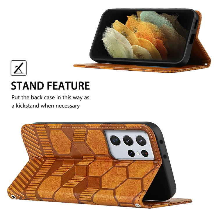 For Samsung Galaxy S21 Ultra 5G Football Texture Magnetic Leather Flip Phone Case
