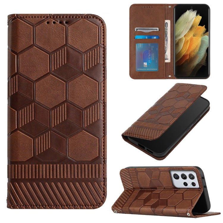 For Samsung Galaxy S21 Ultra 5G Football Texture Magnetic Leather Flip Phone Case