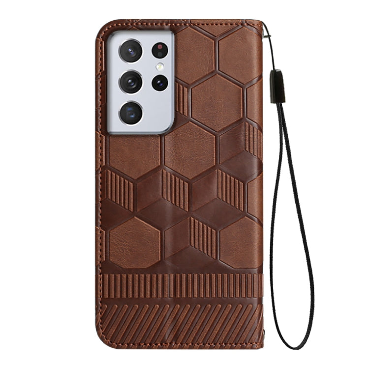 For Samsung Galaxy S21 Ultra 5G Football Texture Magnetic Leather Flip Phone Case