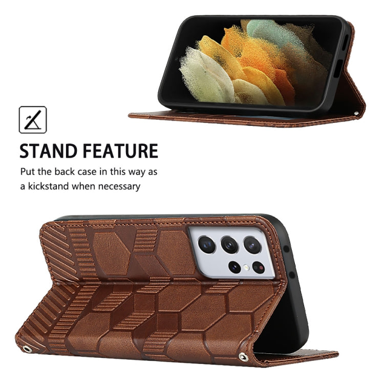 For Samsung Galaxy S21 Ultra 5G Football Texture Magnetic Leather Flip Phone Case