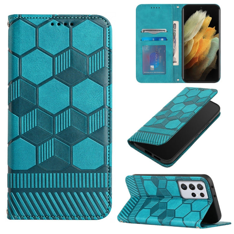 For Samsung Galaxy S21 Ultra 5G Football Texture Magnetic Leather Flip Phone Case