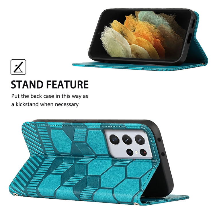 For Samsung Galaxy S21 Ultra 5G Football Texture Magnetic Leather Flip Phone Case