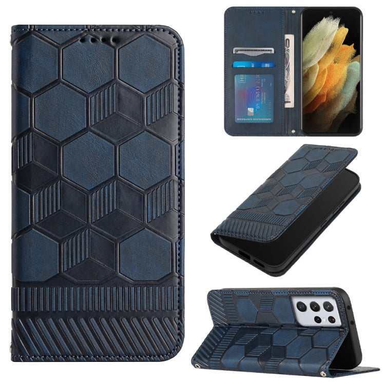 For Samsung Galaxy S21 Ultra 5G Football Texture Magnetic Leather Flip Phone Case