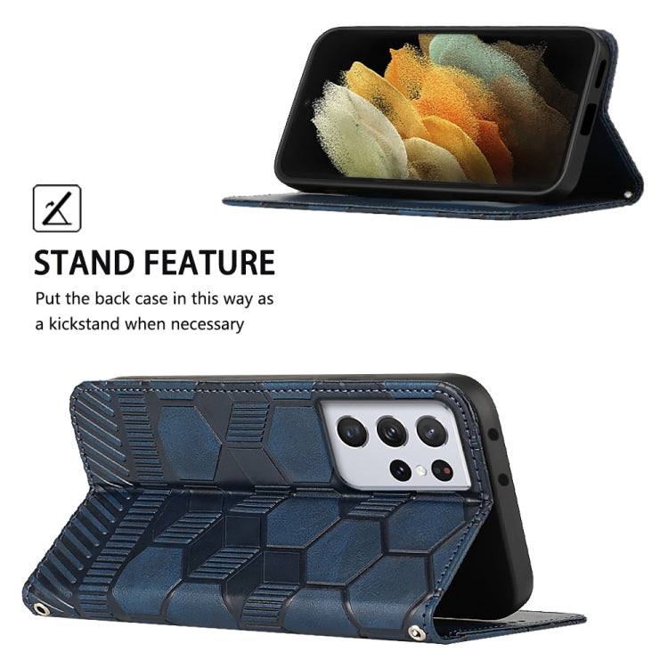 For Samsung Galaxy S21 Ultra 5G Football Texture Magnetic Leather Flip Phone Case